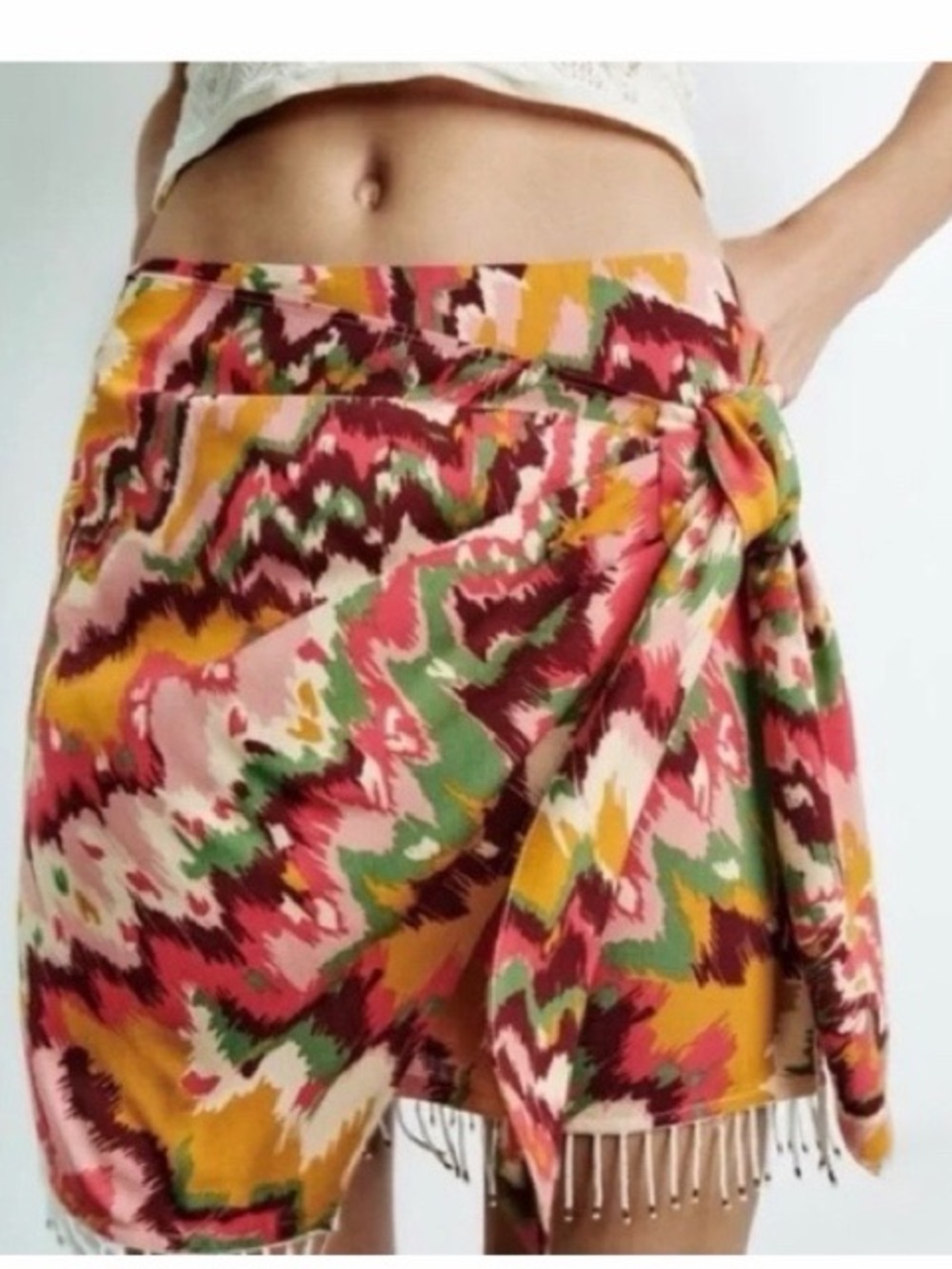 Zara Beaded Printed Wrap Skirt NWT
